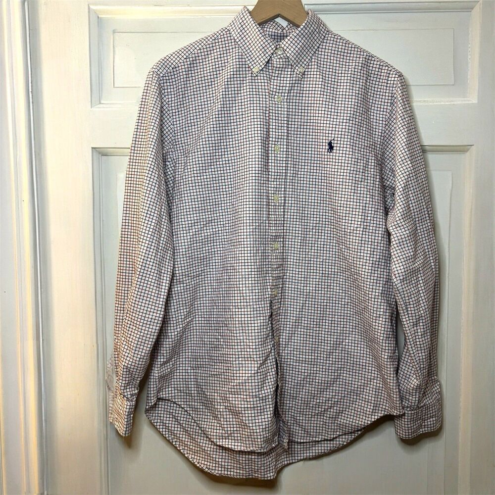 Ralph Lauren Men's M Classic Fit White Plaid Long Sleeve Button Down Shirt - Picture 5 of 8